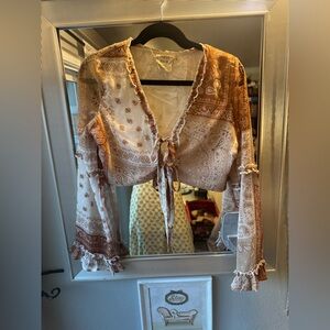 Style Rack Paisley Tie-Front Blouse in Cream and Brown